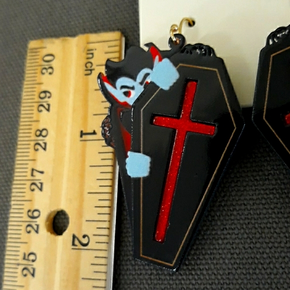 Dracula Coffin Dangle Earrings - Picture 7 of 8